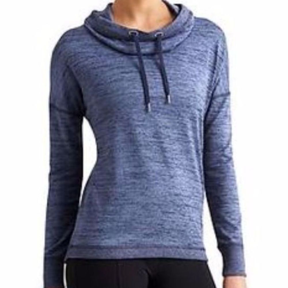 𝅺ATHLETA Blissful Cowl Neck Pullover Sweatshirt Hoodie Blue Spacedye Size XS